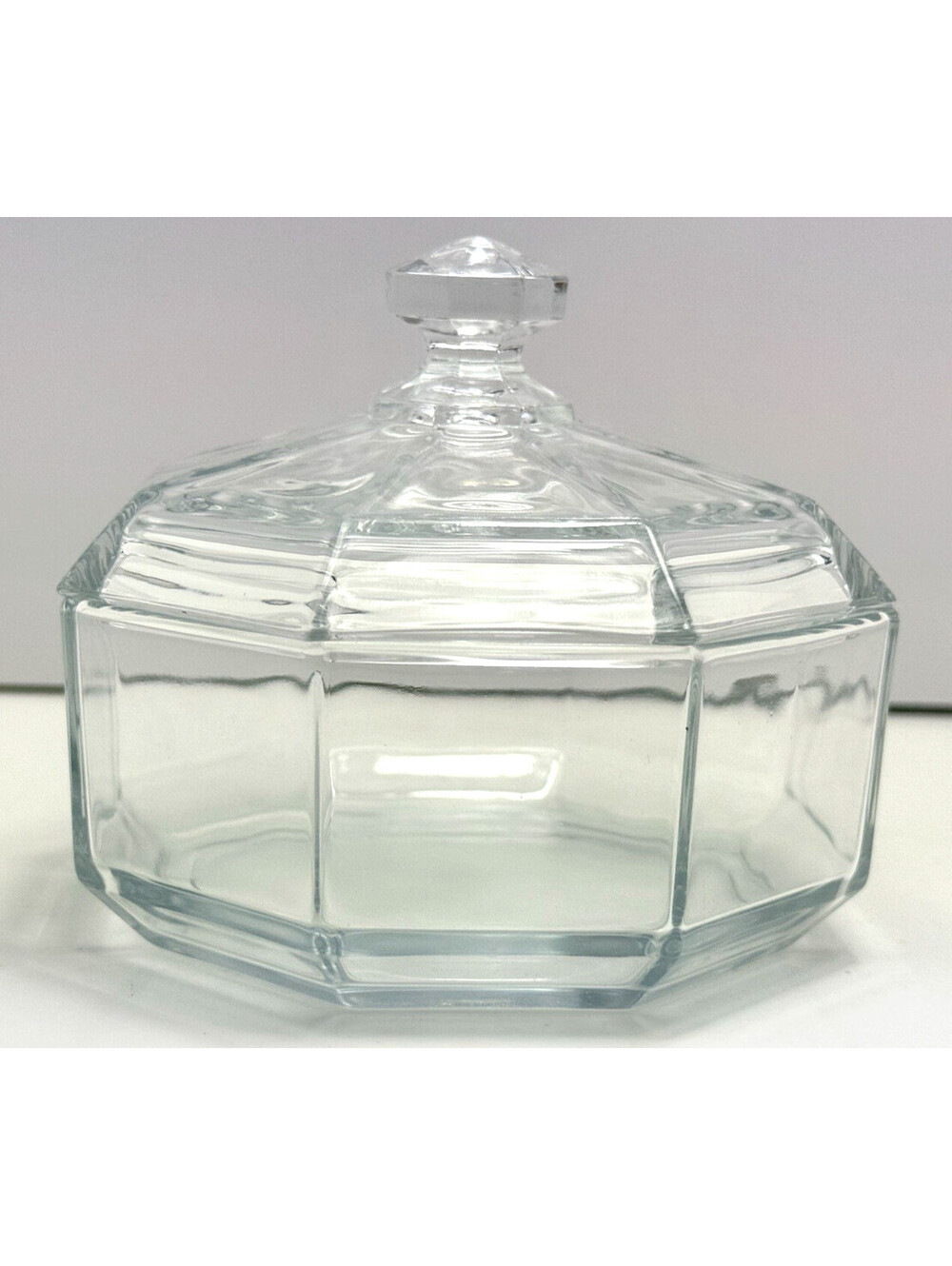 Vtg France Arcoroc Octime Elegant Lidded Dish Bowl Faceted Octagon Clear Glass